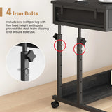 Small Portable Black Rolling Standing Desk with Wheels 80 x 48cm - Low Angle
