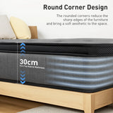 Double Mattress 30CM Thick Medium Firm Pocket Springs Euro Top Memory Foam in Grey - Top-Down View