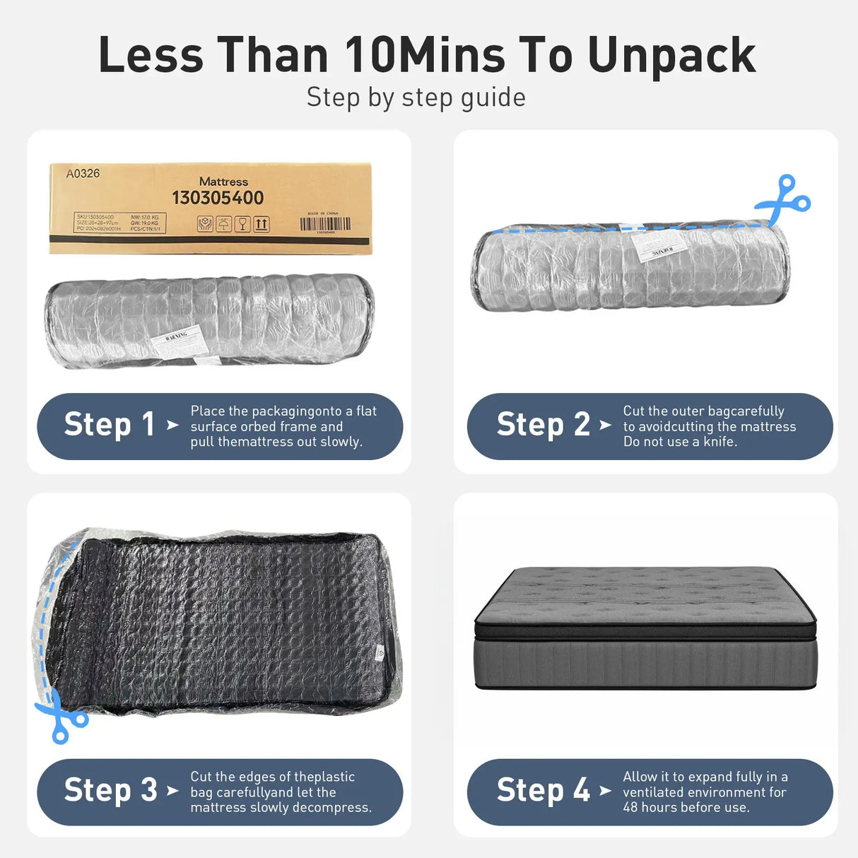 Double Mattress 30CM Thick Medium Firm Pocket Springs Euro Top Memory Foam in Grey