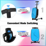 Kids 2-in-1 Foldable Scooter Suitcase Luggage with Wheels, Blue, 37L - 45-Degree Angle