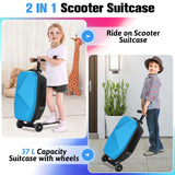 Kids 2-in-1 Foldable Scooter Suitcase Luggage with Wheels, Blue, 37L - Rear View