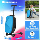 Kids 2-in-1 Foldable Scooter Suitcase Luggage with Wheels, Blue, 37L - Close-Up Angle