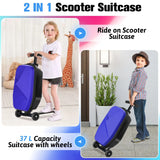 Kids 2-in-1 Foldable Scooter Suitcase Ride-On Luggage in Deep Blue, 37L Capacity - Front View