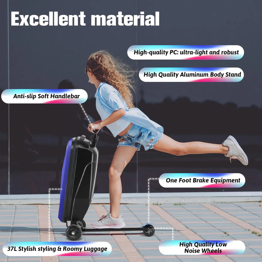 Kids 2-in-1 Foldable Scooter Suitcase Ride-On Luggage in Deep Blue, 37L Capacity
