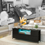 140cm Black LED TV Cabinet Entertainment Unit with Power Outlets - Rear View