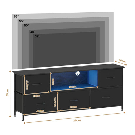 140cm Black LED TV Cabinet Entertainment Unit with Power Outlets, image 10