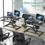 Height Adjustable Black Laptop Riser Desk with Two-Tier Design, 80x40cm