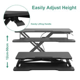 Height Adjustable Black Laptop Riser Desk with Two-Tier Design, 80x40cm - Side View