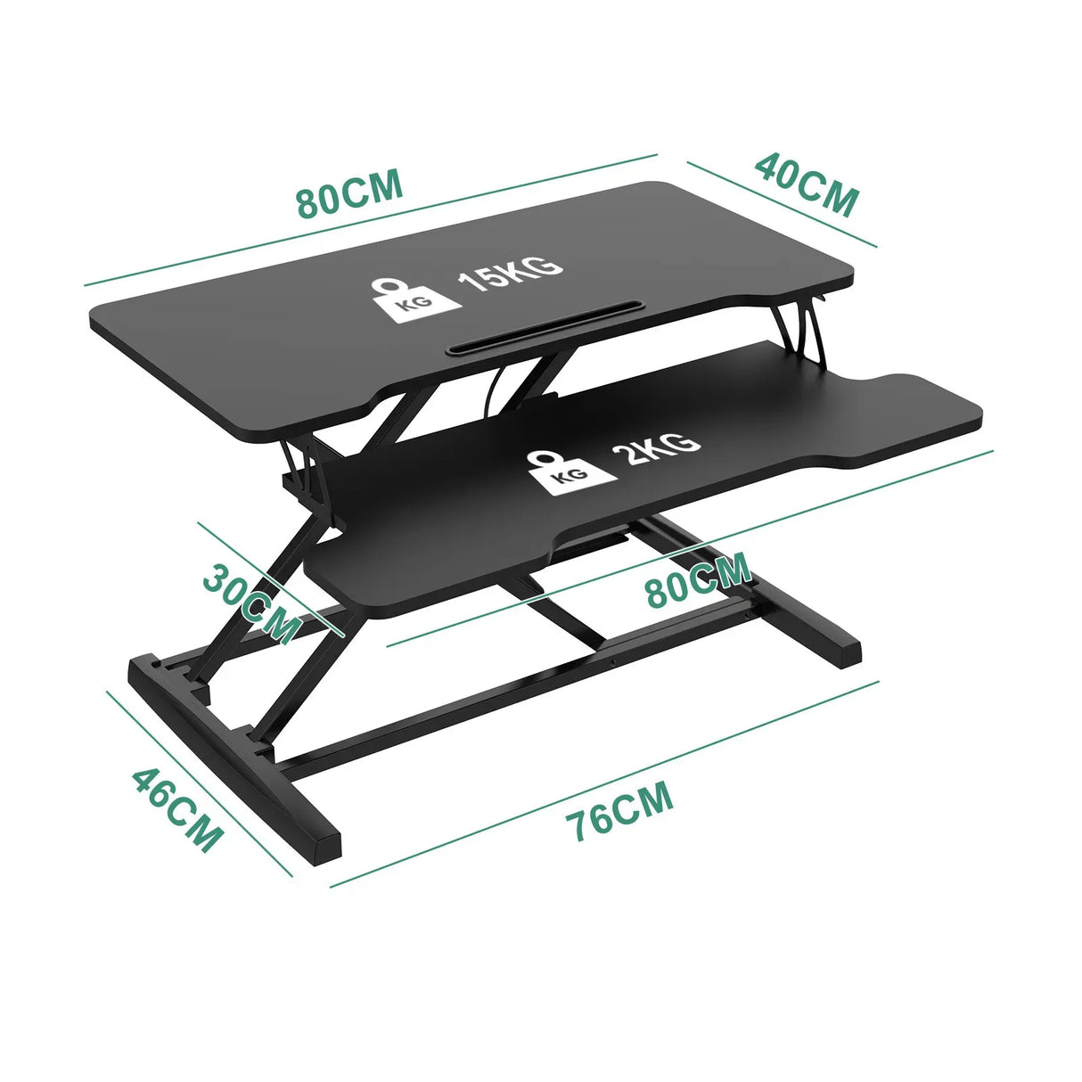 Height Adjustable Black Laptop Riser Desk with Two-Tier Design, 80x40cm