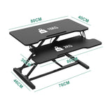 Height Adjustable Black Laptop Riser Desk with Two-Tier Design, 80x40cm - Rear View