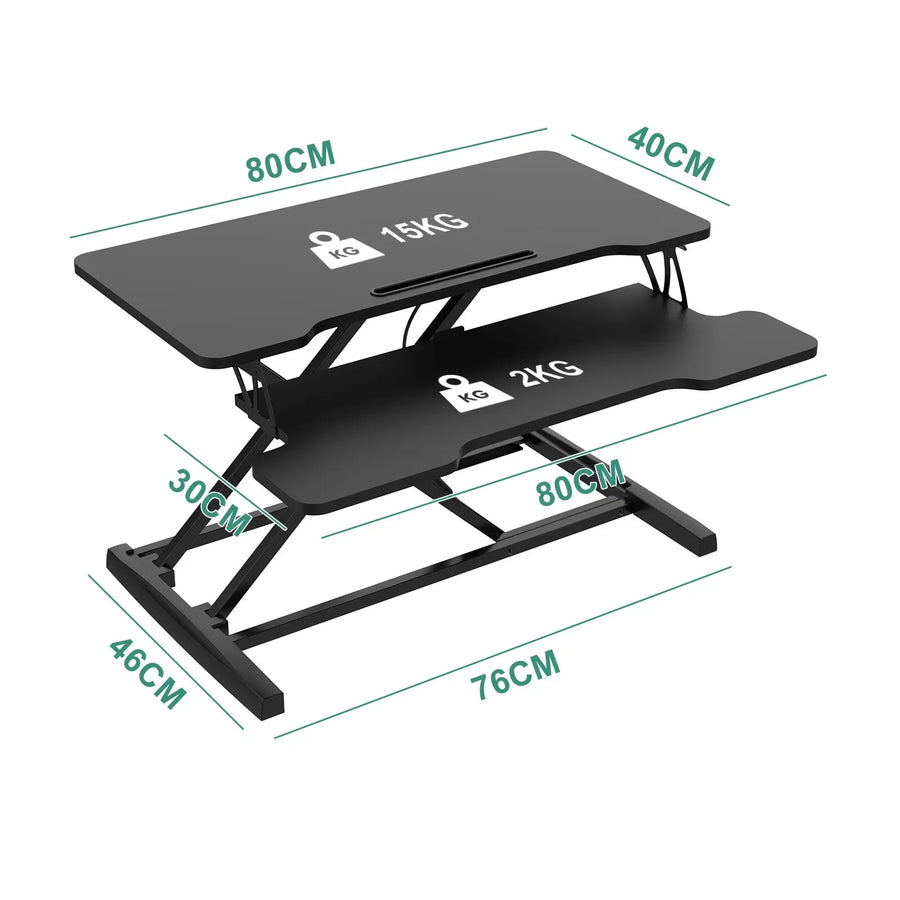Height Adjustable Black Laptop Riser Desk with Two-Tier Design, 80x40cm