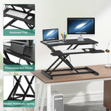 Height Adjustable Black Laptop Riser Desk with Two-Tier Design, 80x40cm - Low Angle
