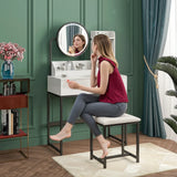 White Black Dressing Table Stool Set with LED Lights and Charging Station, 80x136cm - 45-Degree Angle
