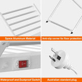 White 220W Electric Heated Towel Rack in Silver with 20 Bars for Fast Drying - Side View