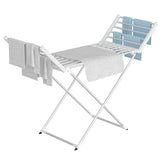 White 220W Electric Heated Towel Rack in Silver with 20 Bars for Fast Drying - Low Angle