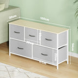 Black Chest of 5 Drawers Storage Cabinet Dresser Unit for Living Room or Bedroom - 45-Degree Angle