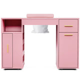 Pink Manicure Table with Electric Dust Collector and Storage, 108x45x77cm - Front View