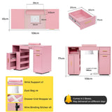 Pink Manicure Table with Electric Dust Collector and Storage, 108x45x77cm - Side View