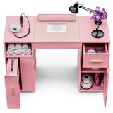 Pink Manicure Table with Electric Dust Collector and Storage, 108x45x77cm - 45-Degree Angle