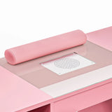 Pink Manicure Table with Electric Dust Collector and Storage, 108x45x77cm - Rear View