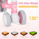 Pink Baby Balance Bike with LED Lights, 55x23x39cm, Suitable for Toddlers Aged 12-36 Months - Front View