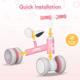 Pink Baby Balance Bike with LED Lights, 55x23x39cm, Suitable for Toddlers Aged 12-36 Months - 45-Degree Angle