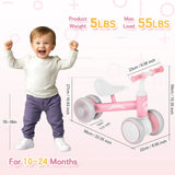 Pink Baby Balance Bike with LED Lights, 55x23x39cm, Suitable for Toddlers Aged 12-36 Months - Rear View