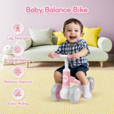 Pink Baby Balance Bike with LED Lights, 55x23x39cm, Suitable for Toddlers Aged 12-36 Months - Close-Up Angle