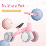 Pink Baby Balance Bike with LED Lights, 55x23x39cm, Suitable for Toddlers Aged 12-36 Months - Low Angle