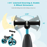Baby Balance Bike for Toddlers 1-2 Years, Blue, 47x20x37.5cm, 4 Wheels - Side View