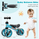 Baby Balance Bike for Toddlers 1-2 Years, Blue, 47x20x37.5cm, 4 Wheels - Low Angle