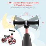 Baby Balance Bike in Pink for Toddlers Aged 1-2 Years with 4 Wheels, 47x20x37.5cm - 45-Degree Angle