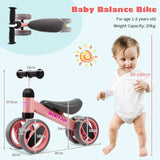 Baby Balance Bike in Pink for Toddlers Aged 1-2 Years with 4 Wheels, 47x20x37.5cm - Close-Up Angle