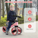 Baby Balance Bike in Pink for Toddlers Aged 1-2 Years with 4 Wheels, 47x20x37.5cm - Low Angle