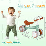 Green Baby Balance Bike with LED Lights, 4 Wheels, Lightweight Design for Toddlers - Top-Down View