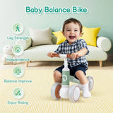 Green Baby Balance Bike with LED Lights, 4 Wheels, Lightweight Design for Toddlers - 45-Degree Angle