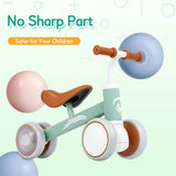 Green Baby Balance Bike with LED Lights, 4 Wheels, Lightweight Design for Toddlers - Close-Up Angle