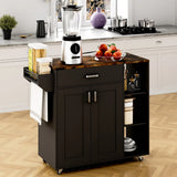 Kitchen Island Cart on Wheels with Charging Station, Black, 83x38x82cm - Front View