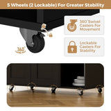 Kitchen Island Cart on Wheels with Charging Station, Black, 83x38x82cm - Side View