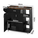 Kitchen Island Cart on Wheels with Charging Station, Black, 83x38x82cm - Top-Down View