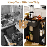 Kitchen Island Cart on Wheels with Charging Station, Black, 83x38x82cm - Rear View
