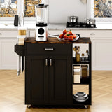 Kitchen Island Cart on Wheels with Charging Station, Black, 83x38x82cm - Low Angle