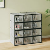 12-Piece Stackable Shoe Storage Box Organiser in Transparent and Black, 36x25x19cm