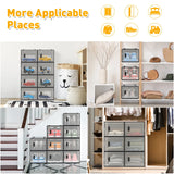 12-Piece Stackable Shoe Storage Box Organiser in Transparent and Black, 36x25x19cm - Front View