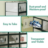 12-Piece Stackable Shoe Storage Box Organiser in Transparent and Black, 36x25x19cm - 45-Degree Angle
