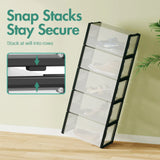 12-Piece Stackable Shoe Storage Box Organiser in Transparent and Black, 36x25x19cm - Low Angle