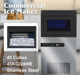 Portable Commercial Ice Maker Machine, Stainless Steel, 45KG/24HR, Silver - Side View
