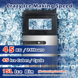 Portable Commercial Ice Maker Machine, Stainless Steel, 45KG/24HR, Silver - Top-Down View
