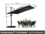 2.7x3.5m Grey Patio Cantilever Umbrella with 360-Degree Rotation - Front View
