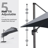 2.7x3.5m Grey Patio Cantilever Umbrella with 360-Degree Rotation - Side View